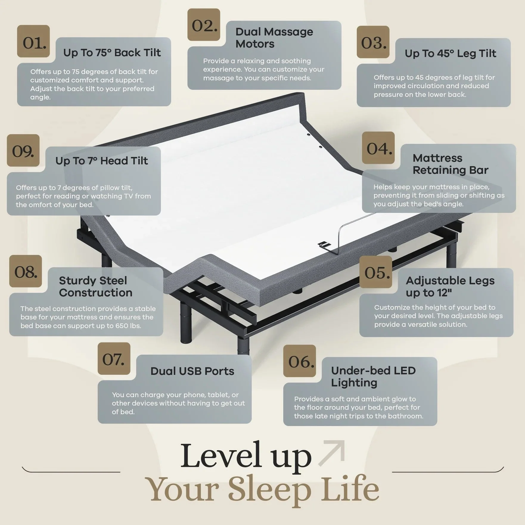 Harmony Series Adjustable Bed Frame + Choice of Mattress Bundle - Image 195